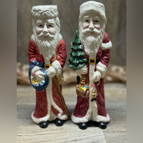 Set of Vtg Ceramic Santa Christmas Holiday Taper Candle Holders. 9.25” Tall - Picture 1 of 10